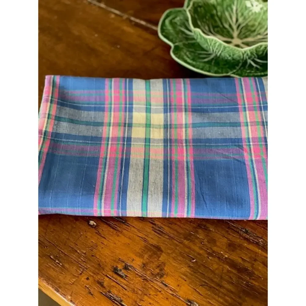Blue Pink Green Tartain Plaid 100% Cotton Tablecloth Farmhouse English Cottage